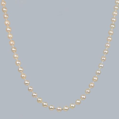 ANTIQUE PEARL NECKLACE WITH DIAMOND CLASP EDWARDIAN SINGLE STRAND PEARL NECKLACE - ADDITIONAL PHOTO 2