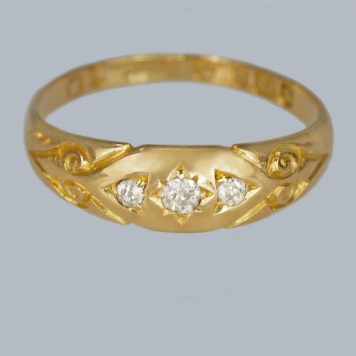 victorian trilogy ring 18ct gold antique 3 stone ring hallmarked birmingham 1897 - CATEGORY: ANTIQUE JEWELLERY - DATED VICTORIAN