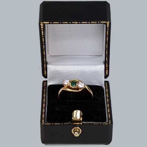 ANTIQUE DIAMOND EMERALD RING 18CT GOLD EDWARDIAN ART DECO TRILOGY TWIST RING - ADDITIONAL PHOTO 5