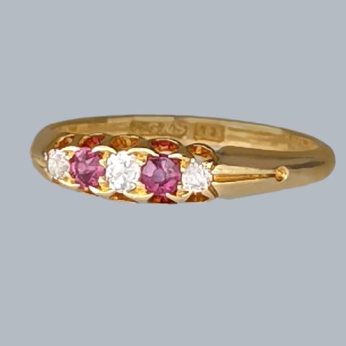 ANTIQUE OLD CUT DIAMOND RUBY 18CT GOLD RING VICTORIAN FIVE STONE VINTAGE RING - ADDITIONAL PHOTO 1