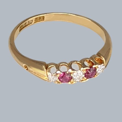 ANTIQUE OLD CUT DIAMOND RUBY 18CT GOLD RING VICTORIAN FIVE STONE VINTAGE RING - ADDITIONAL PHOTO 2