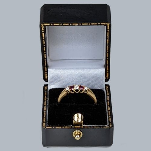 ANTIQUE OLD CUT DIAMOND RUBY 18CT GOLD RING VICTORIAN FIVE STONE VINTAGE RING - ADDITIONAL PHOTO 5