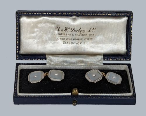 ART DECO CUFFLINKS MOTHER OF PEARL DIAMOND 18CT GOLD PLATINUM ANTIQUE EDWARDIAN CUFF LINKS - ADDITIONAL PHOTO 2