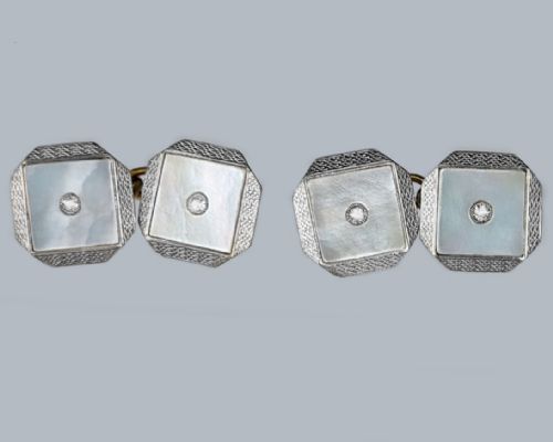 ART DECO CUFFLINKS MOTHER OF PEARL DIAMOND 18CT GOLD PLATINUM ANTIQUE EDWARDIAN CUFF LINKS - ADDITIONAL PHOTO 7