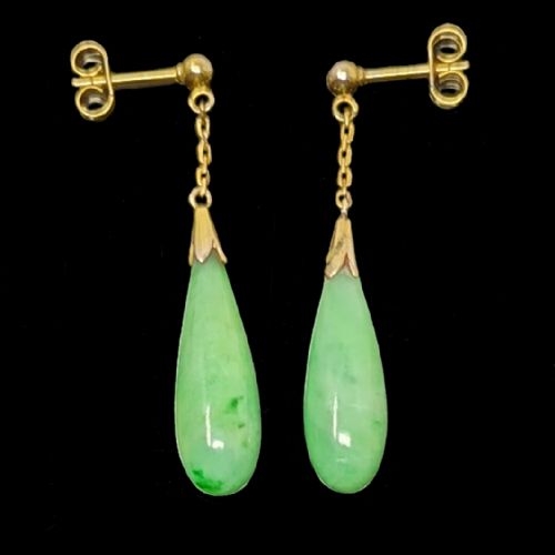 ANTIQUE JADE EARRINGS 15CT GOLD DANGLE EARRINGS ART DECOEDWARDIAN DROP EARRINGS - ADDITIONAL PHOTO 1
