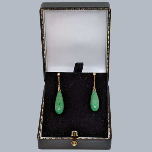 ANTIQUE JADE EARRINGS 15CT GOLD DANGLE EARRINGS ART DECOEDWARDIAN DROP EARRINGS - ADDITIONAL PHOTO 3