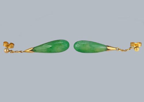 ANTIQUE JADE EARRINGS 15CT GOLD DANGLE EARRINGS ART DECOEDWARDIAN DROP EARRINGS - ADDITIONAL PHOTO 4