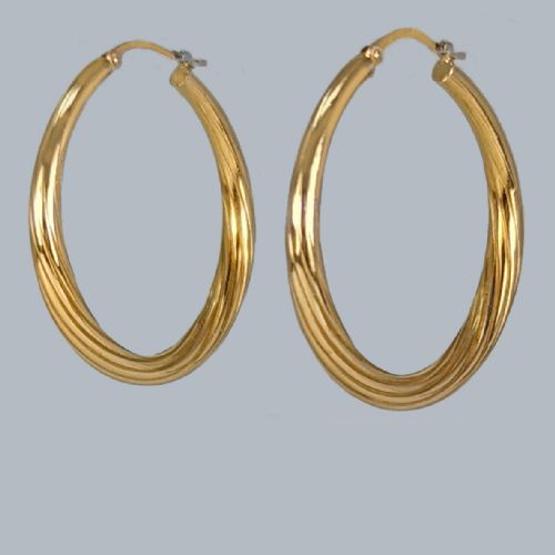 18CT GOLD HOOP EARINGS VINTAGE FRENCH TWISTED FLUTED SPIRAL 1960S EARRINGS 3CM - ADDITIONAL PHOTO 3