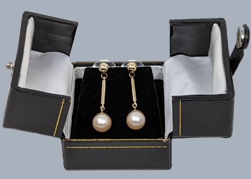18CT GOLD PEARL EARRINGS VINTAGE 14 DROP EARRINGS 1960S PEARL DANGLE EARRINGS - ADDITIONAL PHOTO 4
