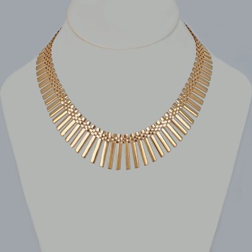 italian 18ct gold necklace 1960s graduated fringe vintage cleopatra necklace 48 grams - CATEGORY: ANTIQUE JEWELLERY - DATED 1960