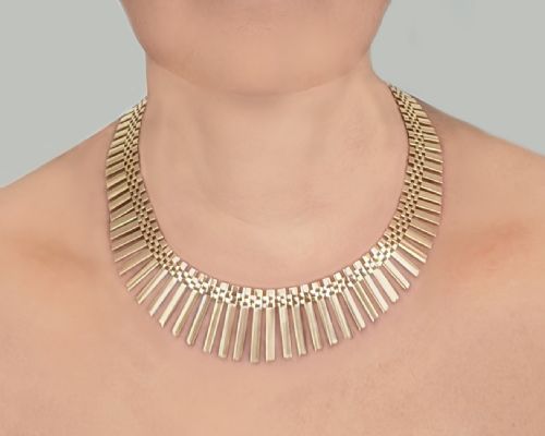 ITALIAN 18CT GOLD NECKLACE 1960S GRADUATED FRINGE VINTAGE CLEOPATRA NECKLACE 48 GRAMS - ADDITIONAL PHOTO 9
