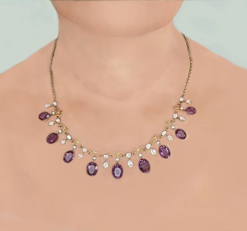 VICTORIAN AMETHYST GOSHENITE PEARL 15CT GOLD ANTIQUE GARLAND NECKLACE WITH ORIGINAL PRESENTATION BOX - ADDITIONAL PHOTO 10