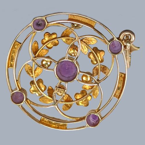 15CT GOLD AMETHYST PEARL PENDANT ANTIQUE FOLIATE PENDANT EDWARDIAN CIRCA 1905 - ADDITIONAL PHOTO 2
