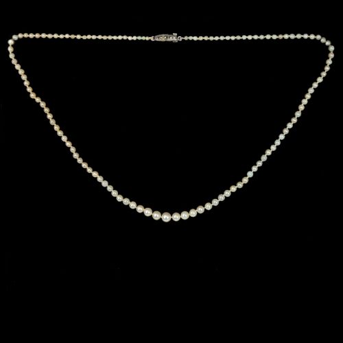 VINTAGE PEARL NECKLACE SILVER MARCASITE CLASP SINGLE STRAND FRESHWATER PEARLS - ADDITIONAL PHOTO 1