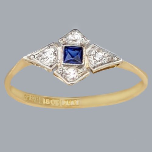 art deco sapphire diamond ring vintage 18ct gold platinum 1920s cluster ring - CATEGORY: ANTIQUE JEWELLERY - DATED 1920
