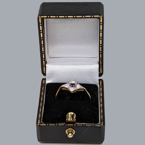 ART DECO SAPPHIRE DIAMOND RING VINTAGE 18CT GOLD PLATINUM 1920S CLUSTER RING - ADDITIONAL PHOTO 5