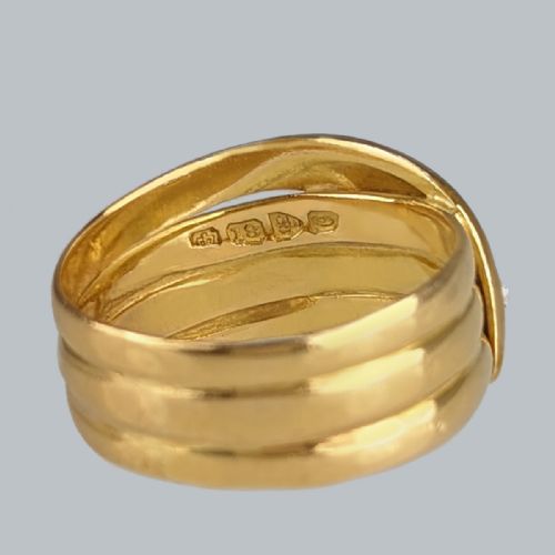 ANTIQUE SNAKE RING 18CT GOLD WITH DIAMOND EYES SERPENT RING HALLMARKED CHESTER 1914 - ADDITIONAL PHOTO 2