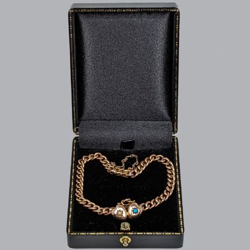 ANTIQUE 9CT ROSE GOLD TURQUOISE PEARL HEART CURB LINK VICTORIAN BRACELET - ADDITIONAL PHOTO 7
