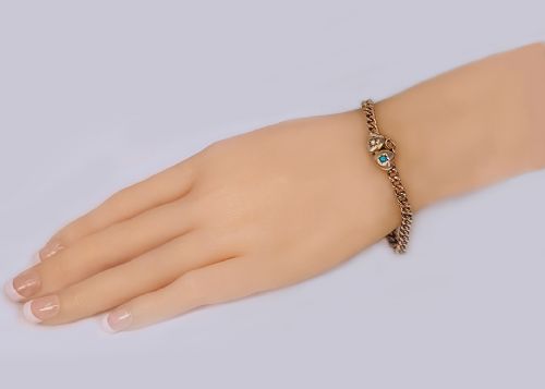 ANTIQUE 9CT ROSE GOLD TURQUOISE PEARL HEART CURB LINK VICTORIAN BRACELET - ADDITIONAL PHOTO 8