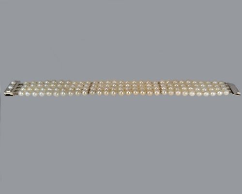 VINTAGE PEARL BRACELET 18CT GOLD DIAMOND CLASP FOUR STRAND 1960S BRACELET - ADDITIONAL PHOTO 4