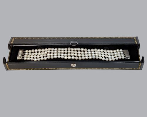 VINTAGE PEARL BRACELET 18CT GOLD DIAMOND CLASP FOUR STRAND 1960S BRACELET - ADDITIONAL PHOTO 5