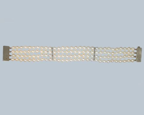 VINTAGE PEARL BRACELET 18CT GOLD DIAMOND CLASP FOUR STRAND 1960S BRACELET - ADDITIONAL PHOTO 6