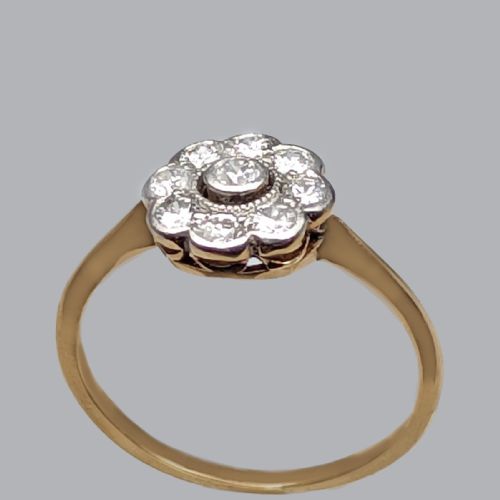 ANTIQUE DIAMOND CLUSTER RING 18CT GOLD EDWARDIAN FLORAL DAISY ENGAGEMENT RING - ADDITIONAL PHOTO 1
