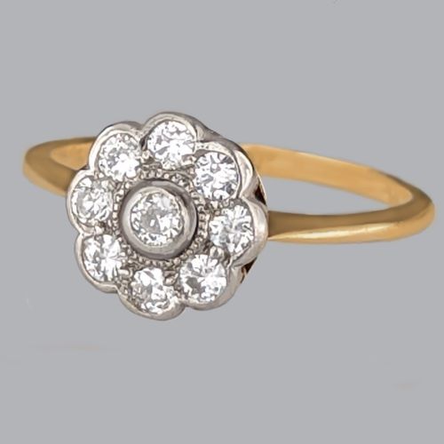 ANTIQUE DIAMOND CLUSTER RING 18CT GOLD EDWARDIAN FLORAL DAISY ENGAGEMENT RING - ADDITIONAL PHOTO 2
