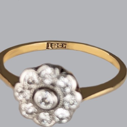 ANTIQUE DIAMOND CLUSTER RING 18CT GOLD EDWARDIAN FLORAL DAISY ENGAGEMENT RING - ADDITIONAL PHOTO 5