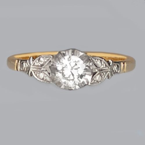 antique diamond solitaire 18ct gold platinum 1920s vintage engagement ring - CATEGORY: ANTIQUE JEWELLERY - DATED 1920