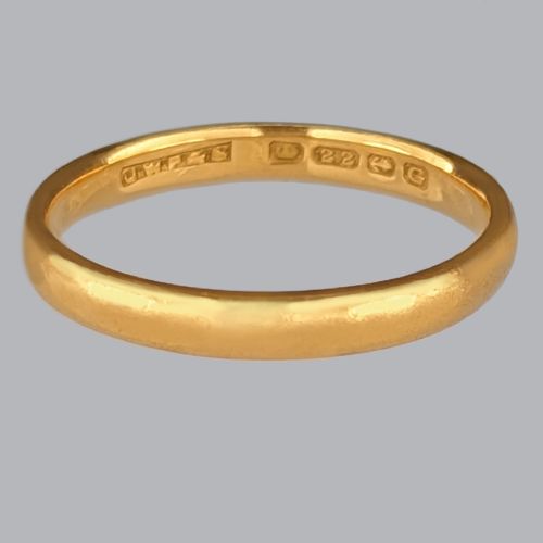 VICTORIAN 22CT GOLD WEDDING RING BIRMINGHAM 1885 SIZE P 34 COURT SHAPED 38 G - ADDITIONAL PHOTO 2
