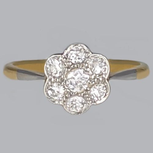 antique diamond cluster ring 18ct gold platinum 1920s daisy engagement ring - CATEGORY: ANTIQUE LIGHTING - DATED 1920