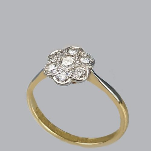 ANTIQUE DIAMOND CLUSTER RING 18CT GOLD PLATINUM 1920S DAISY ENGAGEMENT RING - ADDITIONAL PHOTO 1
