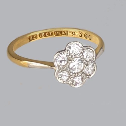 ANTIQUE DIAMOND CLUSTER RING 18CT GOLD PLATINUM 1920S DAISY ENGAGEMENT RING - ADDITIONAL PHOTO 2