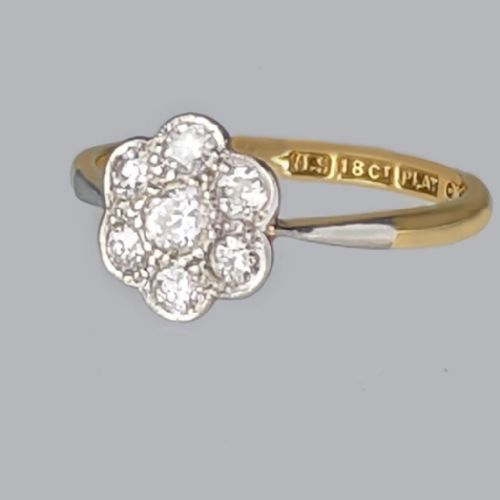 ANTIQUE DIAMOND CLUSTER RING 18CT GOLD PLATINUM 1920S DAISY ENGAGEMENT RING - ADDITIONAL PHOTO 3