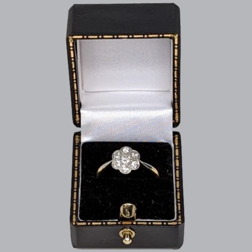 ANTIQUE DIAMOND CLUSTER RING 18CT GOLD PLATINUM 1920S DAISY ENGAGEMENT RING - ADDITIONAL PHOTO 4