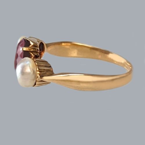 ANTIQUE GARNET NATURAL PEARL TRILOGY RING VICTORIAN 18CT GOLD RING CIRCA 1890 SUPERB CONDITION - ADDITIONAL PHOTO 3