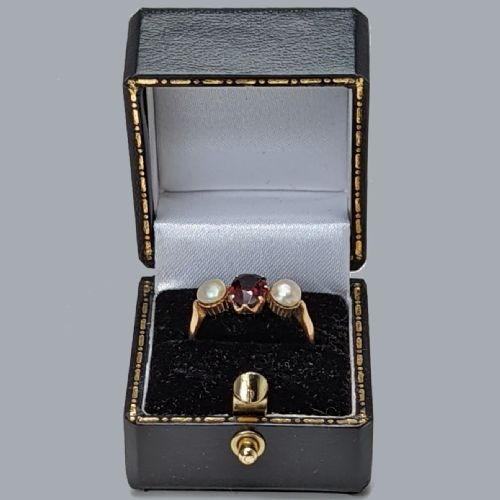 ANTIQUE GARNET NATURAL PEARL TRILOGY RING VICTORIAN 18CT GOLD RING CIRCA 1890 SUPERB CONDITION - ADDITIONAL PHOTO 5