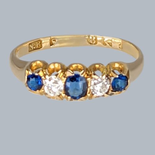 ANTIQUE SAPPHIRE OLD CUT DIAMOND RING 18CT GOLD VICTORIAN 5 STONE RING CIRCA 1890 - ADDITIONAL PHOTO 1