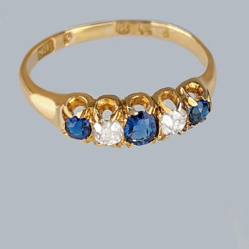 ANTIQUE SAPPHIRE OLD CUT DIAMOND RING 18CT GOLD VICTORIAN 5 STONE RING CIRCA 1890 - ADDITIONAL PHOTO 2