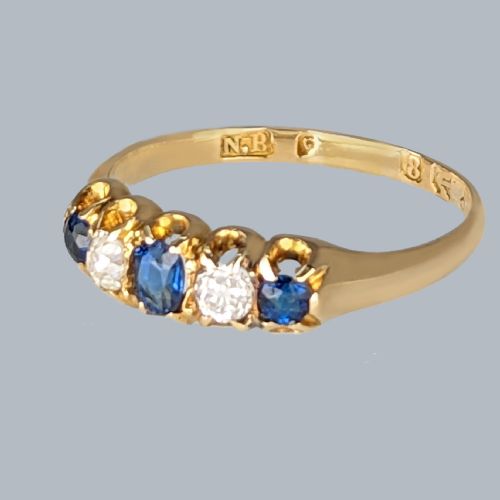 ANTIQUE SAPPHIRE OLD CUT DIAMOND RING 18CT GOLD VICTORIAN 5 STONE RING CIRCA 1890 - ADDITIONAL PHOTO 3