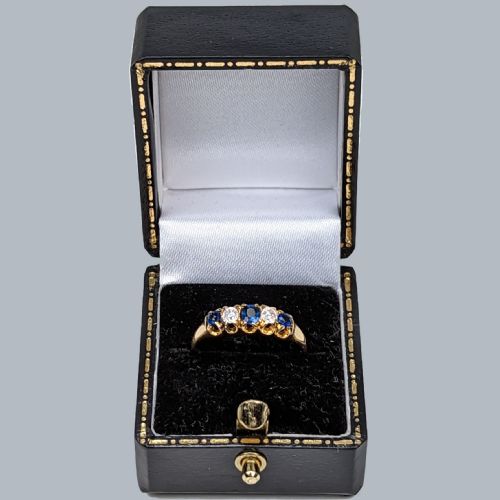ANTIQUE SAPPHIRE OLD CUT DIAMOND RING 18CT GOLD VICTORIAN 5 STONE RING CIRCA 1890 - ADDITIONAL PHOTO 4