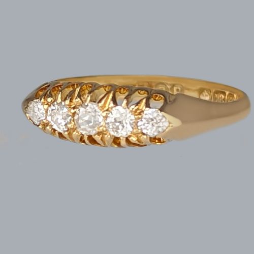 ANTIQUE OLD CUT DIAMOND RING 18CT GOLD HALLMARKED BIRMINGHAM 1911 DIAMOND FIVE STONE RING - ADDITIONAL PHOTO 1