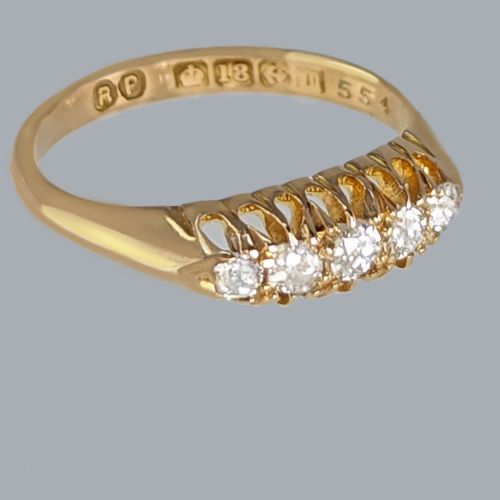 ANTIQUE OLD CUT DIAMOND RING 18CT GOLD HALLMARKED BIRMINGHAM 1911 DIAMOND FIVE STONE RING - ADDITIONAL PHOTO 2
