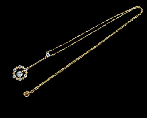 AQUAMARINE AND SEED PEARL NECKLACE 15CT GOLD EDWARDIAN PENDANT CIRCA1910 - ADDITIONAL PHOTO 1