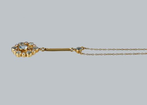 AQUAMARINE AND SEED PEARL NECKLACE 15CT GOLD EDWARDIAN PENDANT CIRCA1910 - ADDITIONAL PHOTO 2
