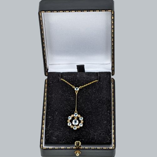 AQUAMARINE AND SEED PEARL NECKLACE 15CT GOLD EDWARDIAN PENDANT CIRCA1910 - ADDITIONAL PHOTO 3