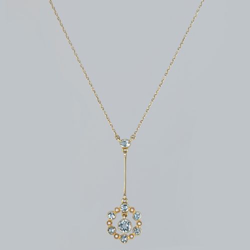 AQUAMARINE AND SEED PEARL NECKLACE 15CT GOLD EDWARDIAN PENDANT CIRCA1910 - ADDITIONAL PHOTO 4