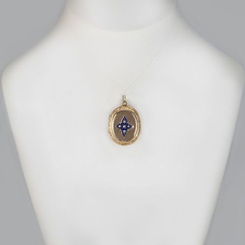 VICTORIAN PEARL LOCKET ROSE AND YELLOW 9CT GOLD BLUE ENAMEL STAR MOTIF PHOTO LOCKET - ADDITIONAL PHOTO 7