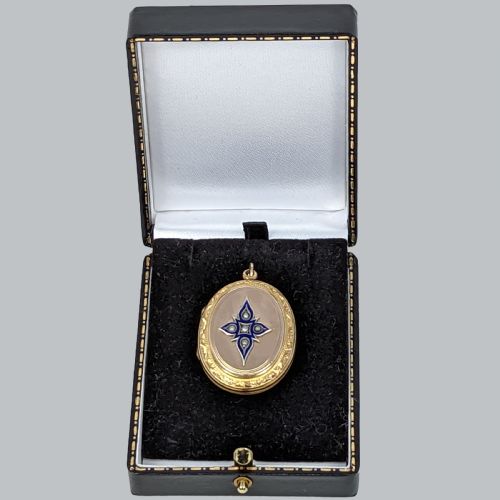 VICTORIAN PEARL LOCKET ROSE AND YELLOW 9CT GOLD BLUE ENAMEL STAR MOTIF PHOTO LOCKET - ADDITIONAL PHOTO 8